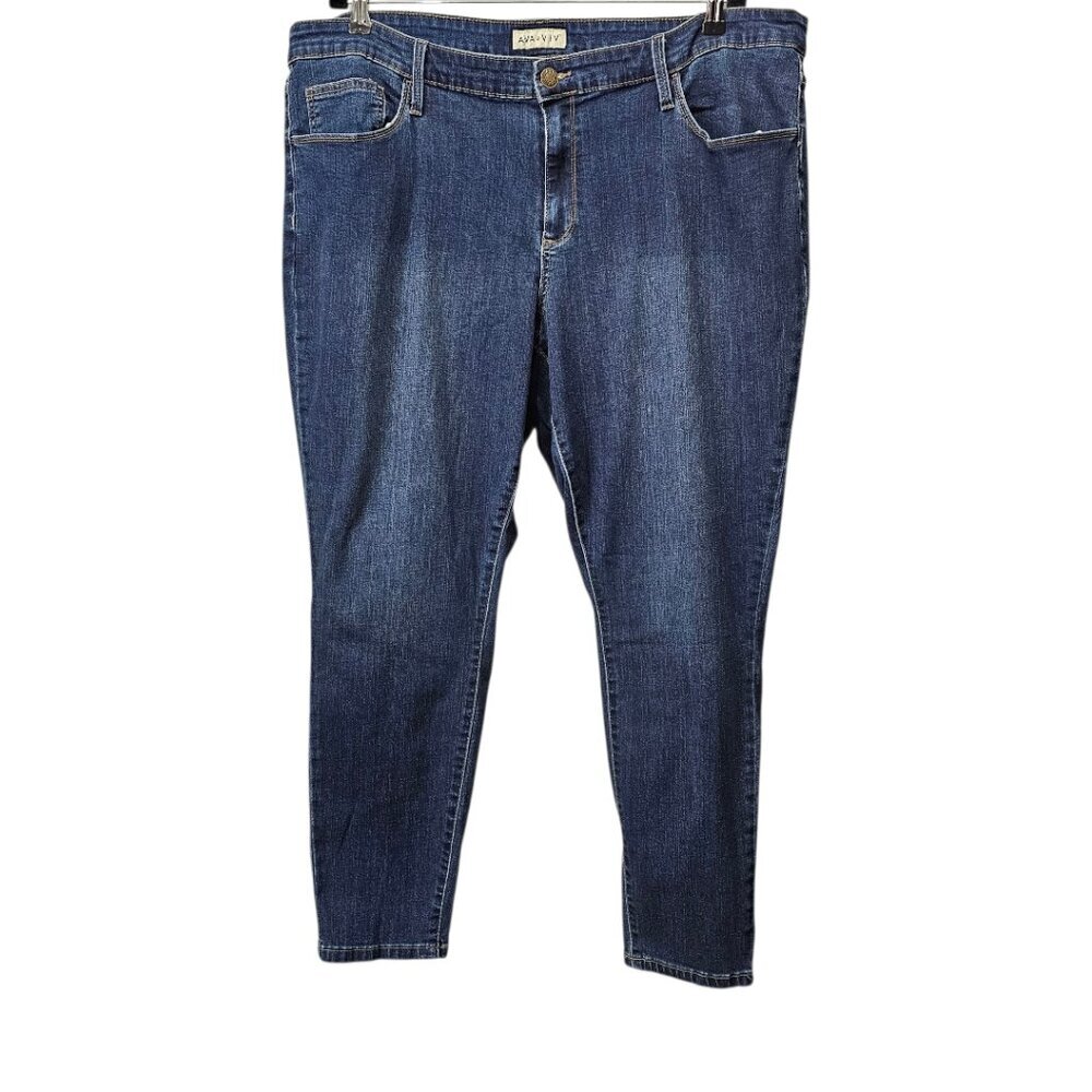 AVA & VIV Denim Straight Tapered Leg Cotton Blend Blue Jeans